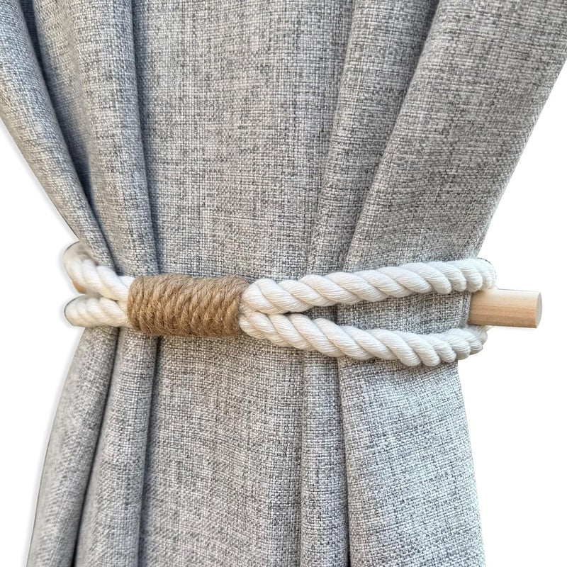 warmtone Curtain Tiebacks Rustic Holdbacks for Drapes, Farmhouse Tie Backs for Curtains, Cotton Jute Rope with Wood Club, Natural Boho Decor Shabby Chic Drapery Holder, Pack-2 - Image 5